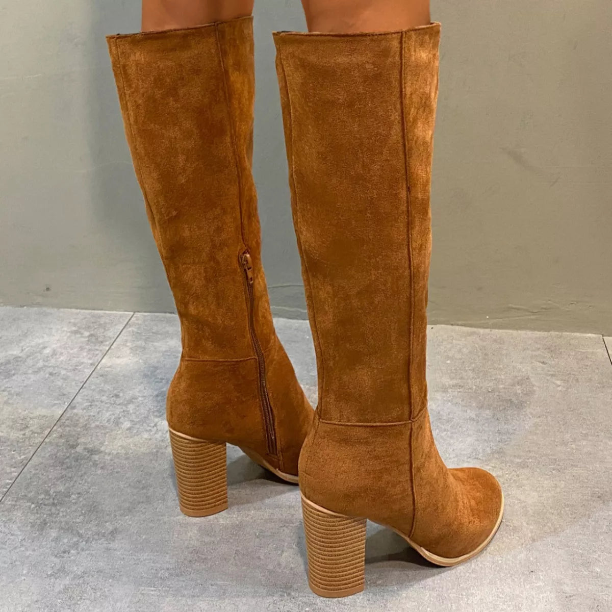 Point Toe Knee-High Suede Block Heel Boots - Tigbul's Variety Fashion Shop