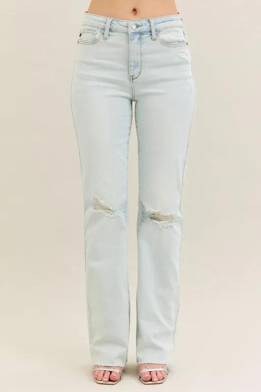 Judy Blue Full Size Destroy & Fray Hem Bootcut Jeans Plus Size - Tigbul's Variety Fashion Shop