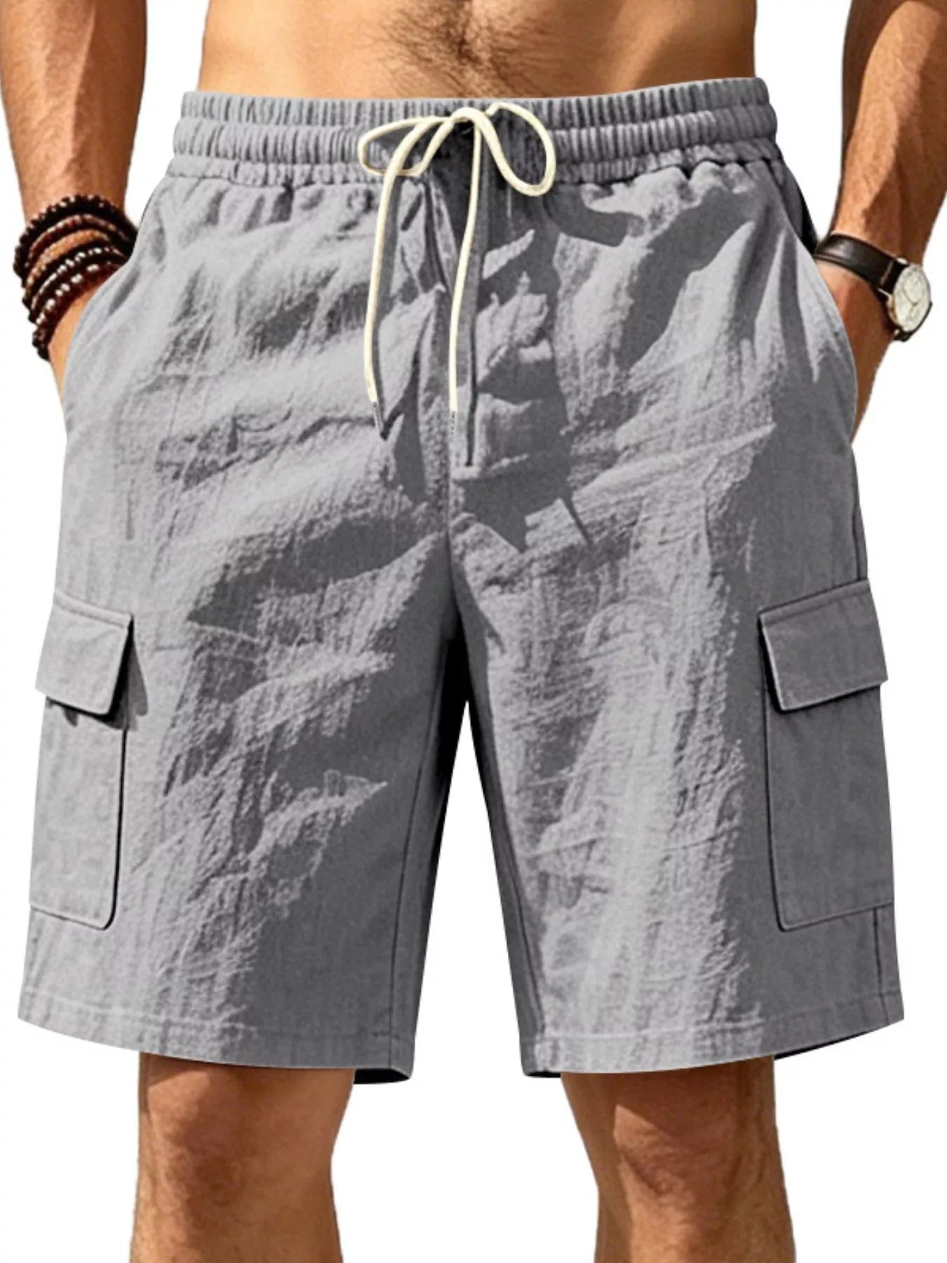 Men's Plus Size Casual Cargo Shorts with Drawstring Waist - Tigbul's Variety Fashion Shop