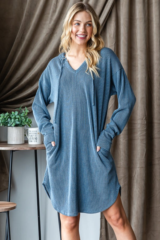 Heimish Ribbed Long Sleeve Hooded Dress - Tigbul's Variety Fashion Shop