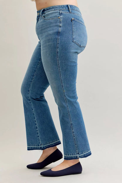 Judy Blue Full Size Mid Rise Slim Bootcut Tummy Control Release Hem Jeans Plus Size - Tigbul's Variety Fashion Shop