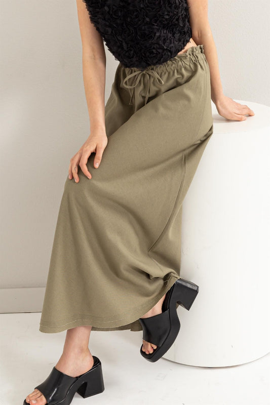 HYFVE Drawstring Washed Linen Maxi Skirt - Tigbul's Variety Fashion Shop