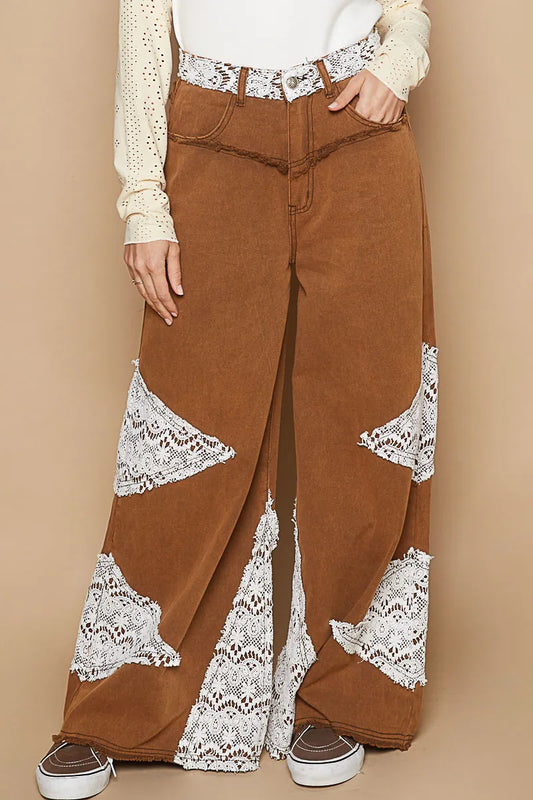 POL Lace Trim Wide Leg Pants - Tigbul's Variety Fashion Shop