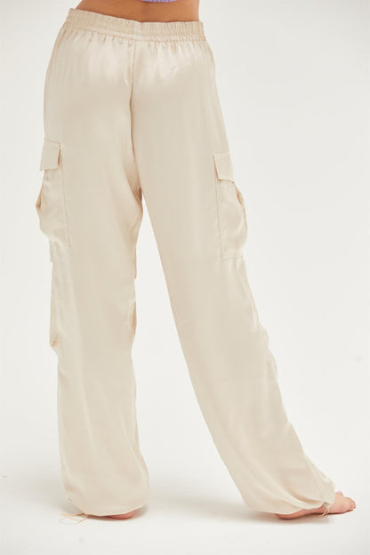 Satin Drawstring Hem Cargo Pants - Tigbul's Variety Fashion Shop