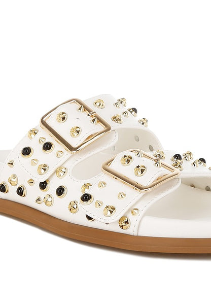 Jayata Metallic Stud Embellished Sliders - Tigbul's Variety Fashion Shop