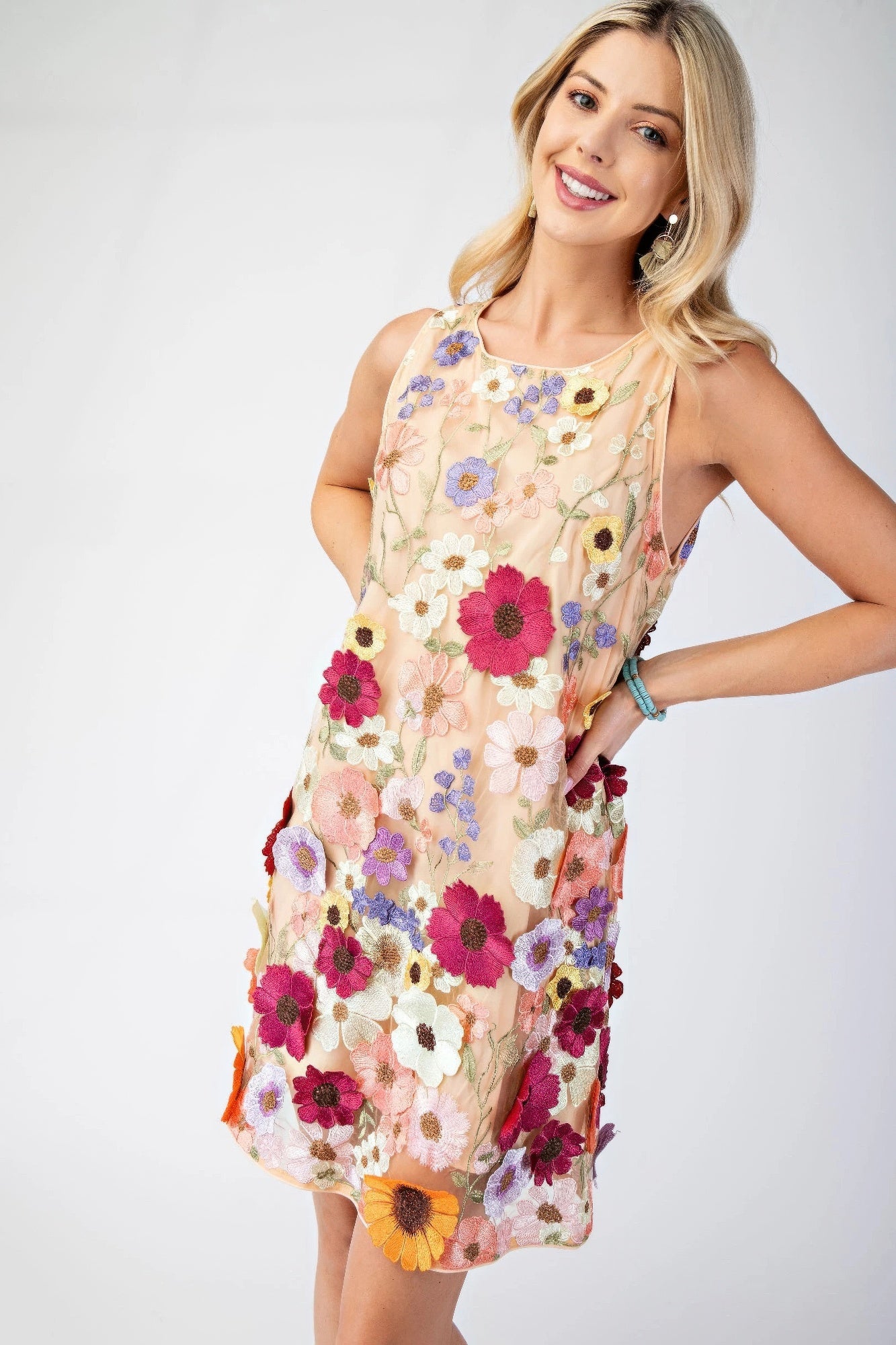 3d Floral Embroidered Sleeveless Mini Dress - Tigbul's Variety Fashion Shop