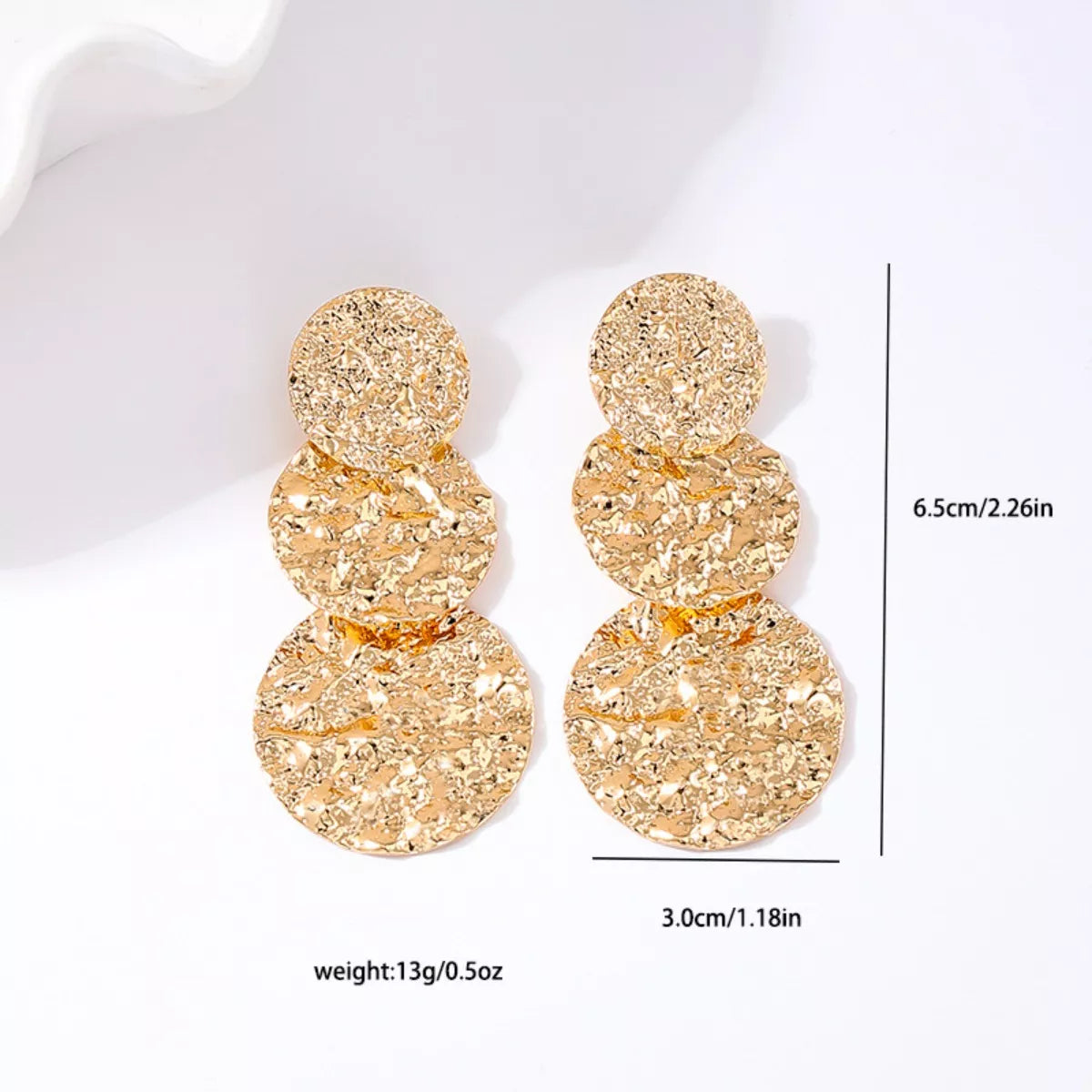 18K Gold-Plated Round Layered Textured Earrings - Tigbul's Variety Fashion Shop