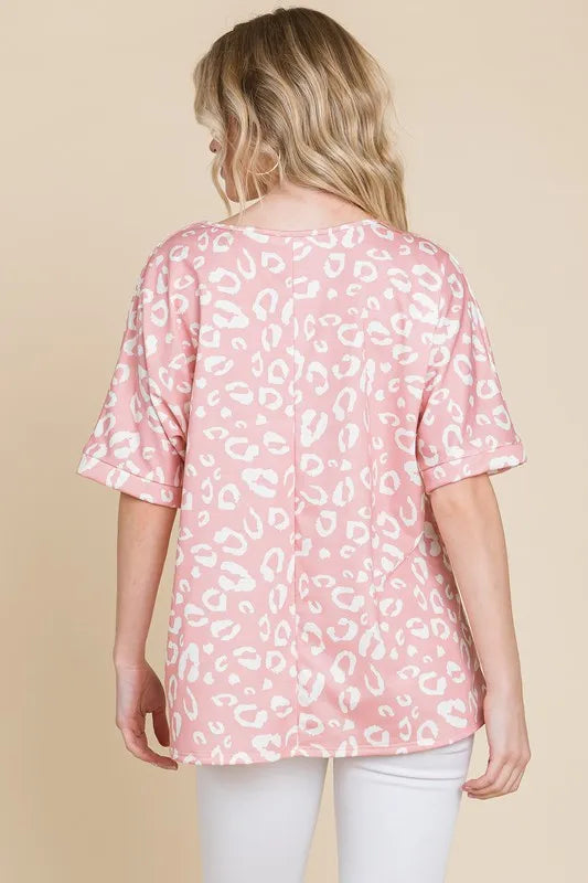 Loose Fit Animal Print Soft Knit Pink Top - Tigbul's Variety Fashion Shop
