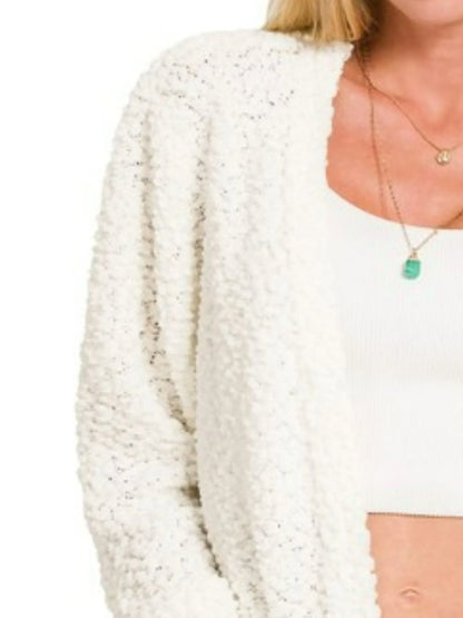Zenana Long Sleeve Popcorn Sweater Cardigan with Pockets - Tigbul's Variety Fashion Shop