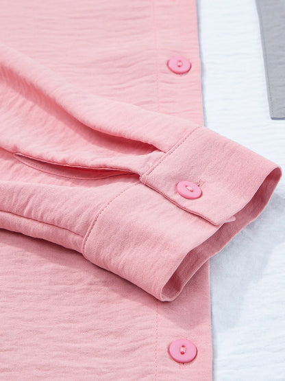 Color Block Oversized Button-Up Shirt with Chest Pocket - Tigbul's Variety Fashion Shop