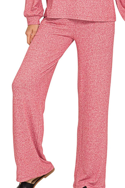 Zenana Soft Melange Long Sleeve Tee & Pants Set - Tigbul's Variety Fashion Shop