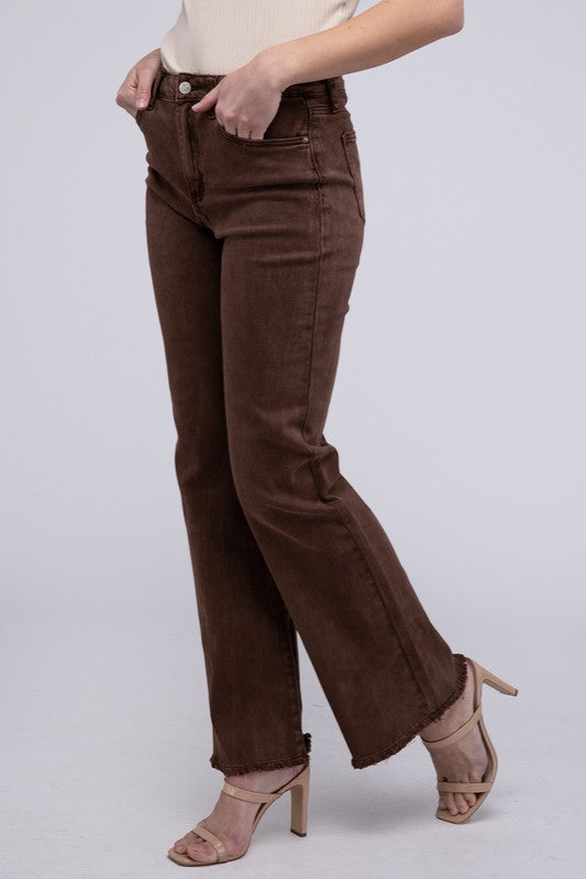 Acid Washed Frayed Cutoff Hem Straight Wide Pants - Tigbuls Variety Fashion