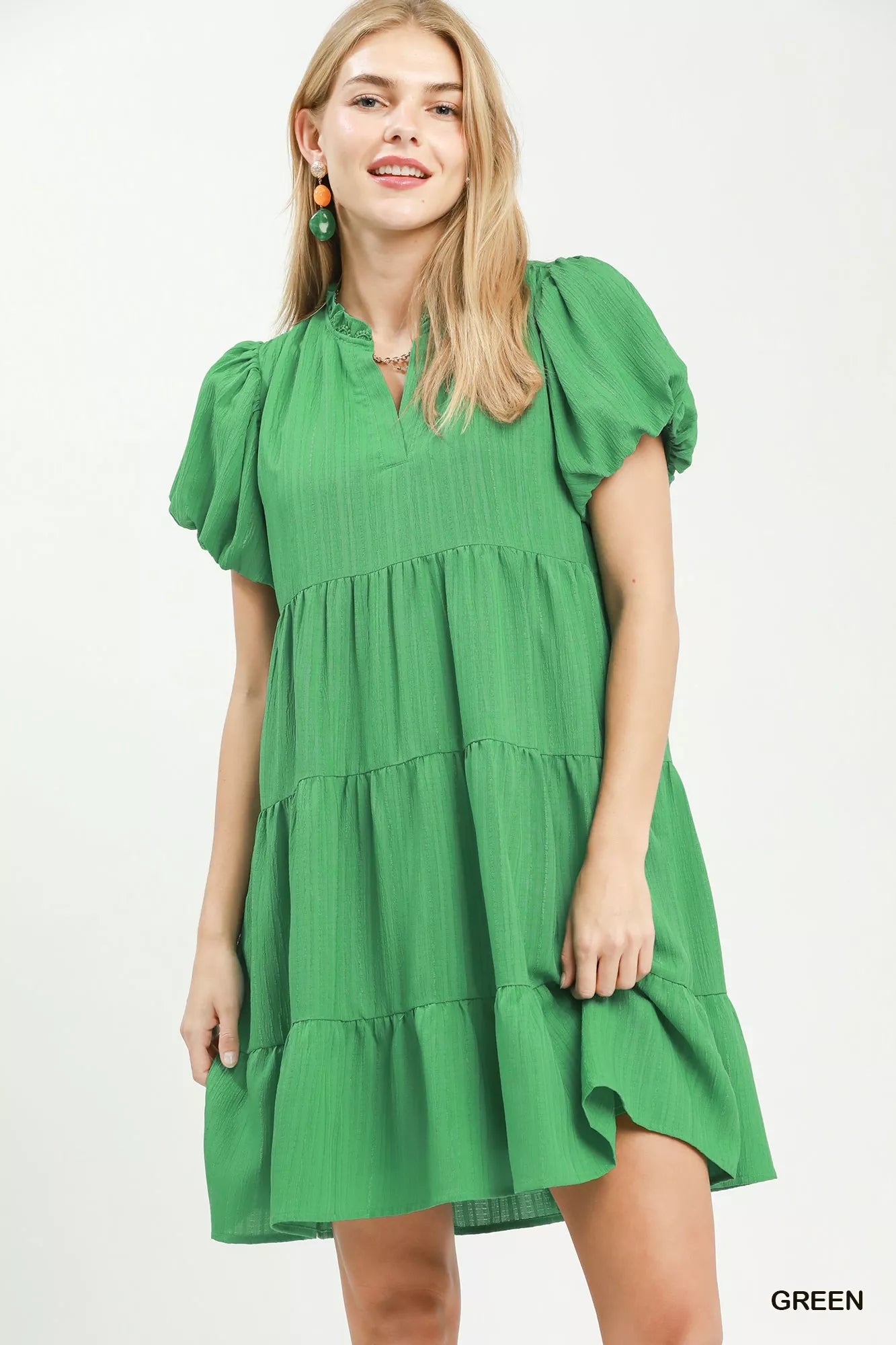 Umgee Puff Sleeve Tiered Babydoll Dress - Tigbul's Variety Fashion Shop