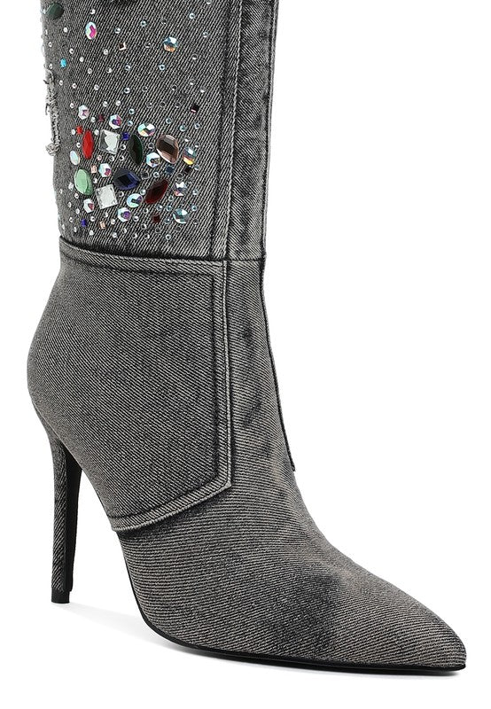 Cornik Multi Color Stones Denim Boots - Tigbul's Variety Fashion Shop