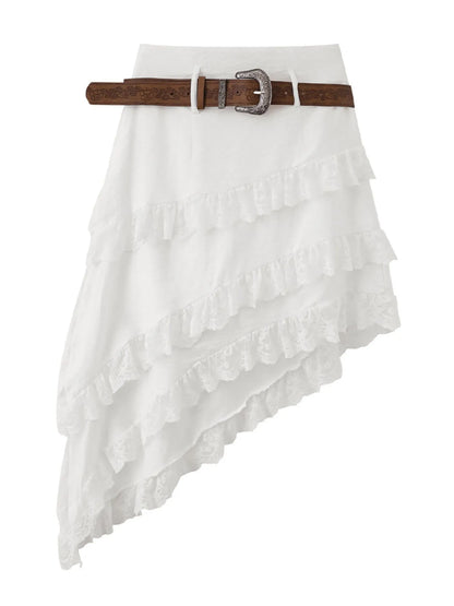 Asymmetrical Lace Ruffle Skirt - Tigbul's Variety Fashion Shop