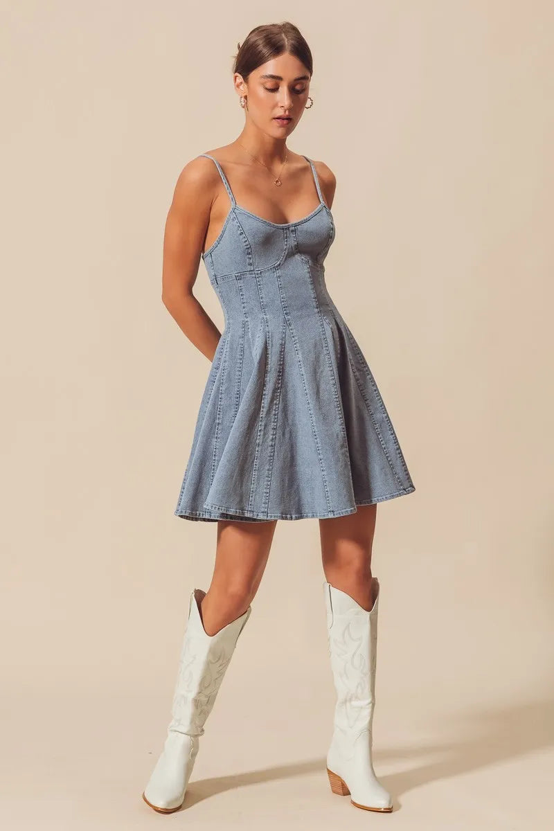 SO ME A Line Fit and Flare Denim Mini Dress - Tigbul's Variety Fashion Shop