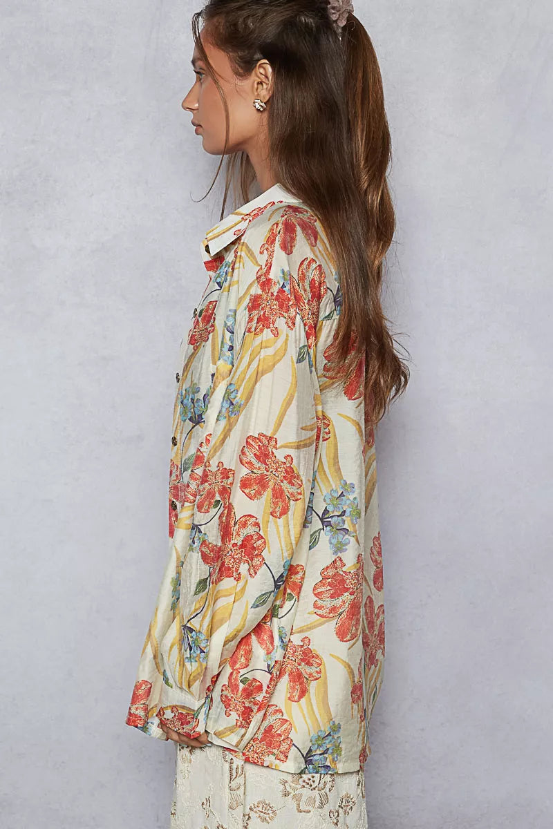 POL Floral Print Button Down Long Sleeve Shirt - Tigbul's Variety Fashion Shop