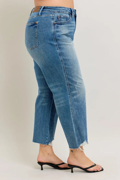 Judy Blue Plus Size High Waist Rigid Magic Destroy Hem Crop Wide - Tigbul's Variety Fashion Shop
