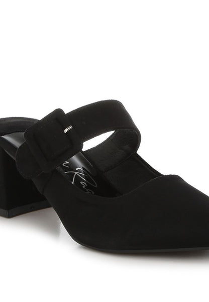 Amapola Buckle Strap Detail Microfiber Mules - Tigbul's Variety Fashion Shop