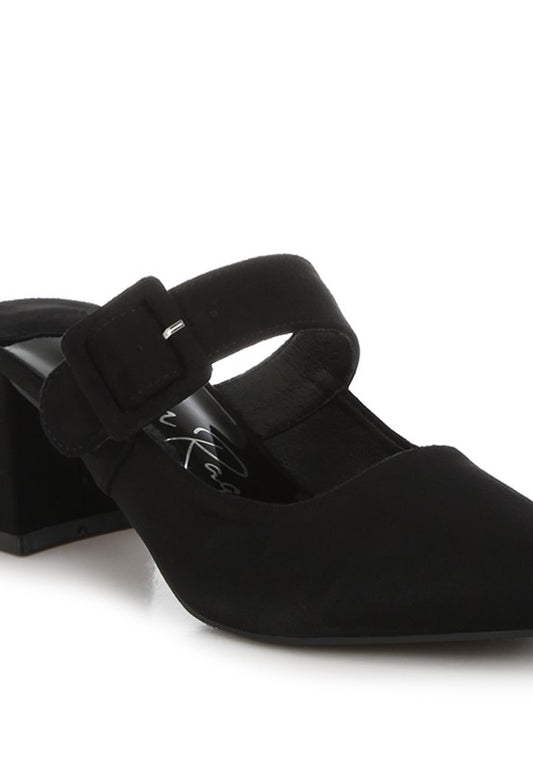 Amapola Buckle Strap Detail Microfiber Mules - Tigbul's Variety Fashion Shop