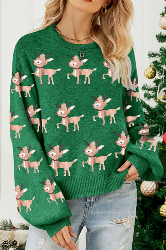 Reindeer Round Neck Drop Shoulder Sweater - Tigbul's Variety Fashion Shop