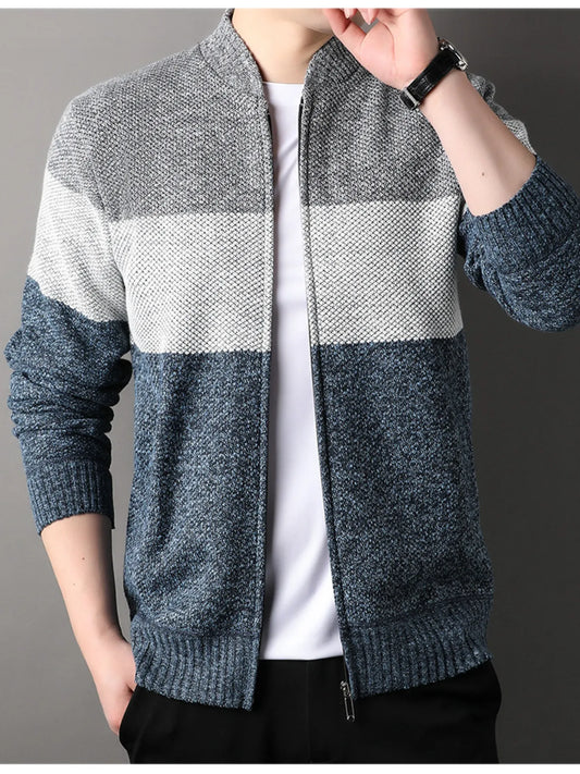 Men's Plus Size Color Block Zip Up Cardigan - Tigbul's Variety Fashion Shop