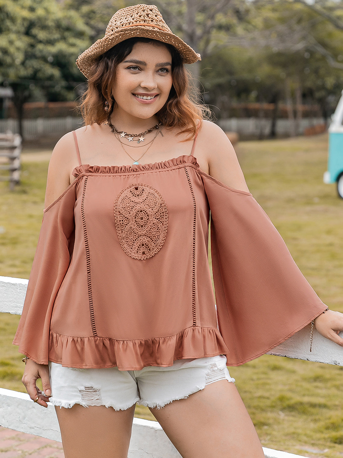 Plus Size Frill Square Neck Long Sleeve Blouse - Tigbul's Variety Fashion Shop