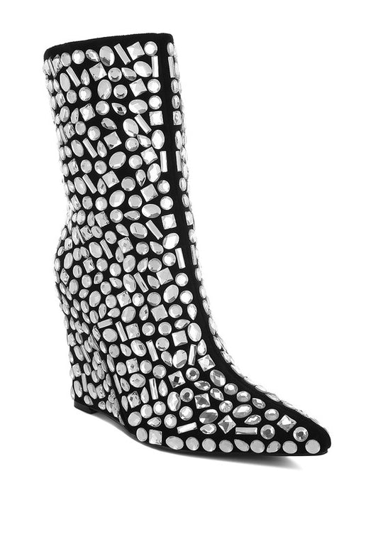 Trend Titan Diamante Slim Wedge Heel Boots - Tigbul's Variety Fashion Shop