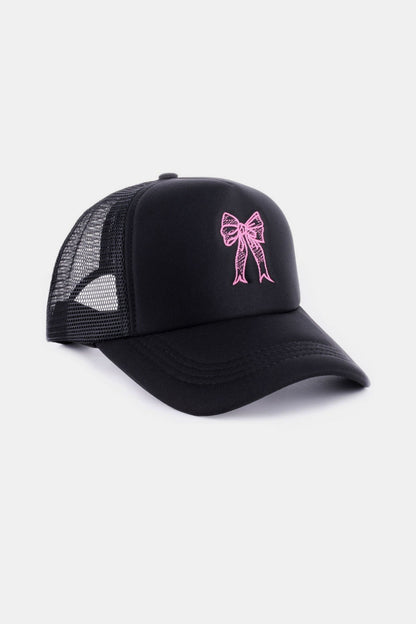 Zenana Ribbon Bow Embroidery Trucker Hat - Tigbul's Variety Fashion Shop