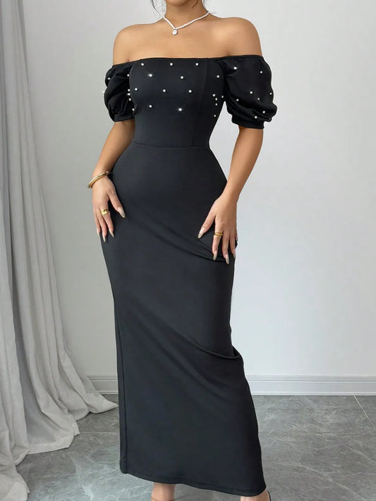 Off Shoulder Short Sleeve Maxi Dress - Tigbul's Variety Fashion Shop