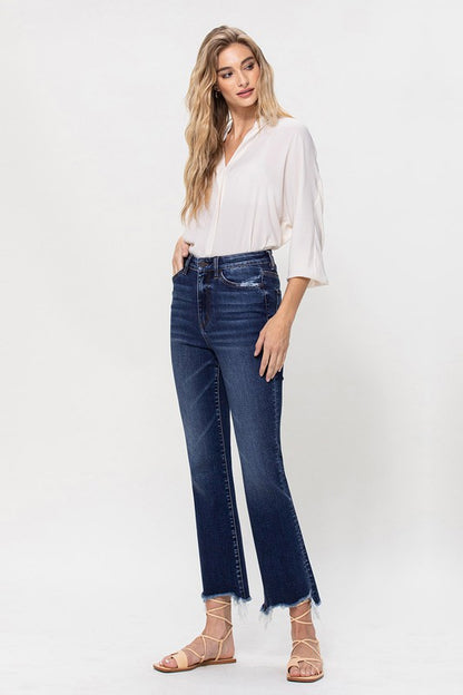 High Rise Distressed Hem Kick Flare Jeans - Tigbul's Variety Fashion Shop