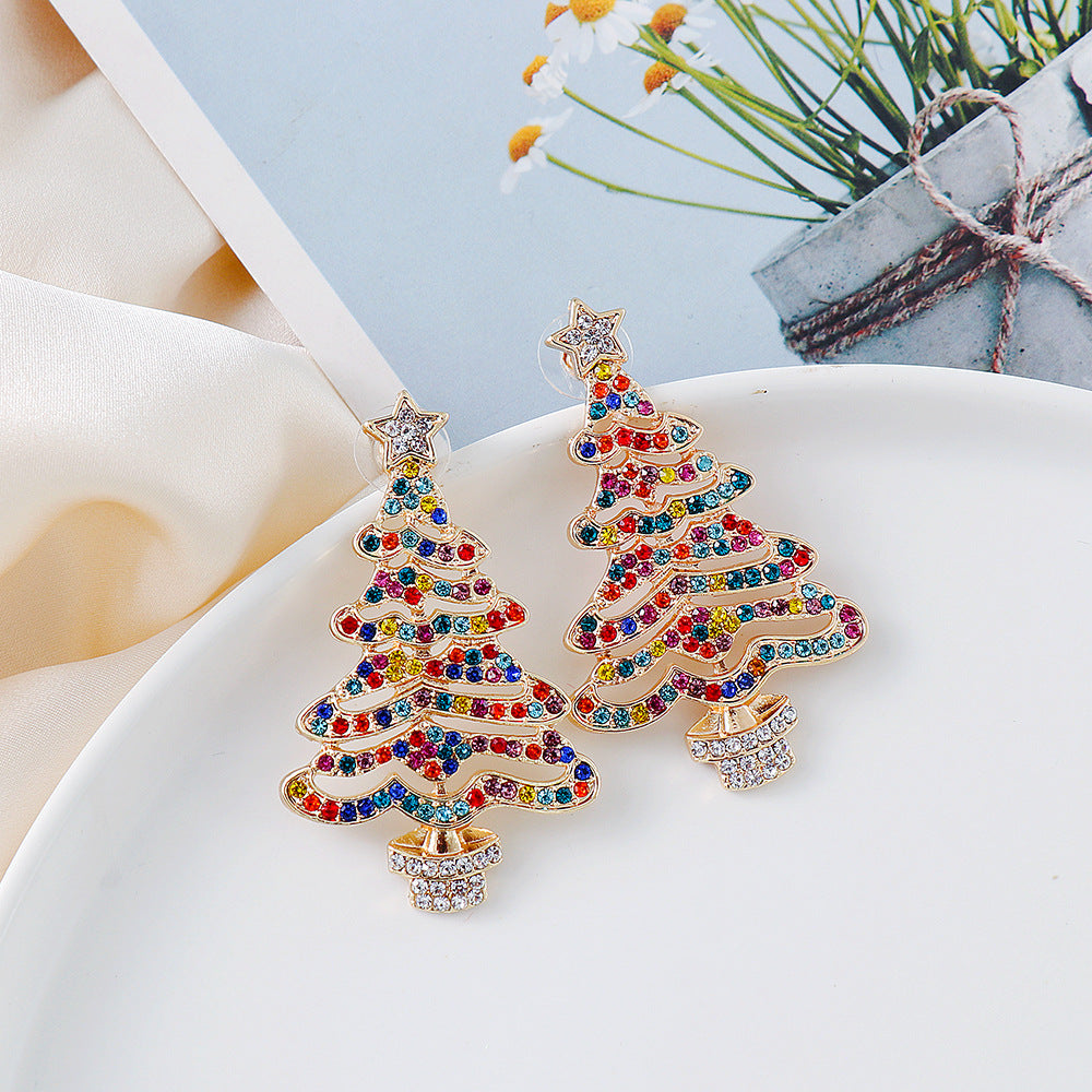 Rhinestone Alloy Christmas Tree Earrings - Tigbul's Variety Fashion Shop