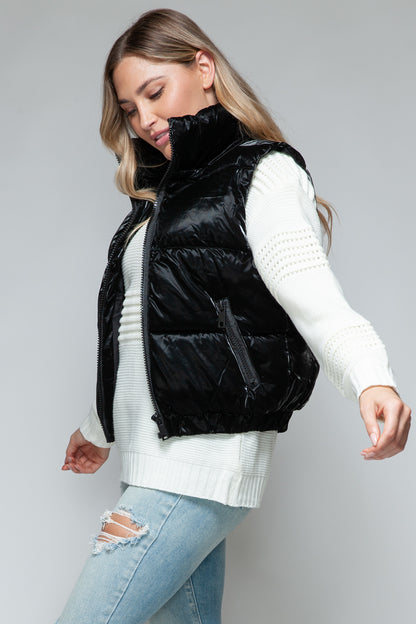 Black Fine Faux Fur Lining Quilted Vest - Tigbul's Variety Fashion Shop