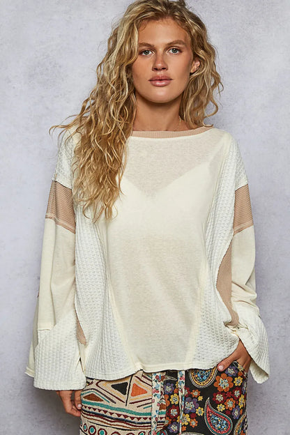 POL Contrast Round Neck Long Sleeve T-Shirt - Tigbul's Variety Fashion Shop