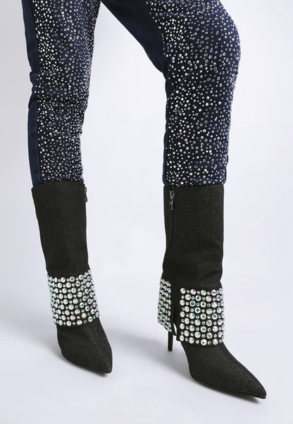 Basso Party Diamante Studded Stiletto Boots - Tigbul's Variety Fashion Shop