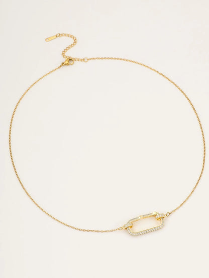 Stainless Steel Zircon Rectangle Pendant Necklace - Tigbul's Variety Fashion Shop