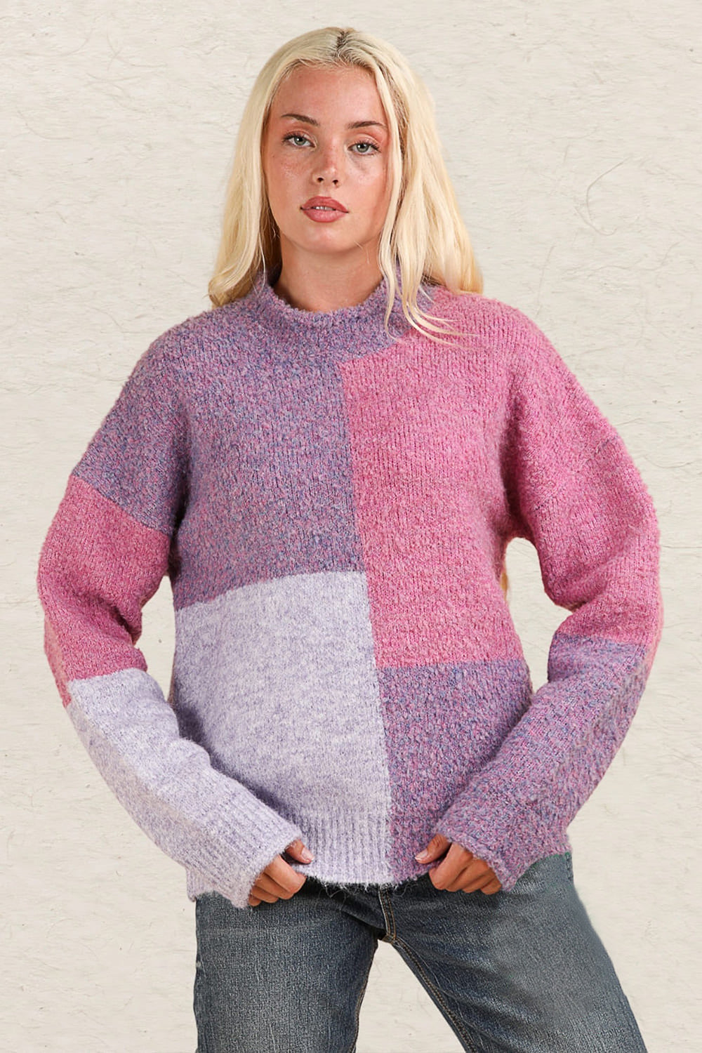 Color Block Mock Neck Drop Shoulder Sweater - Tigbul's Variety Fashion Shop