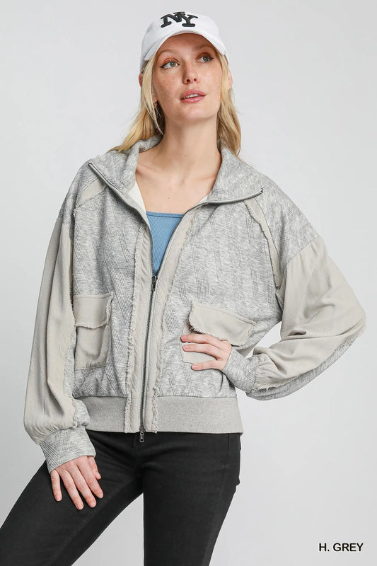 Umgee Two-Way Jacquard Zip-Up Jacket - Tigbul's Variety Fashion Shop