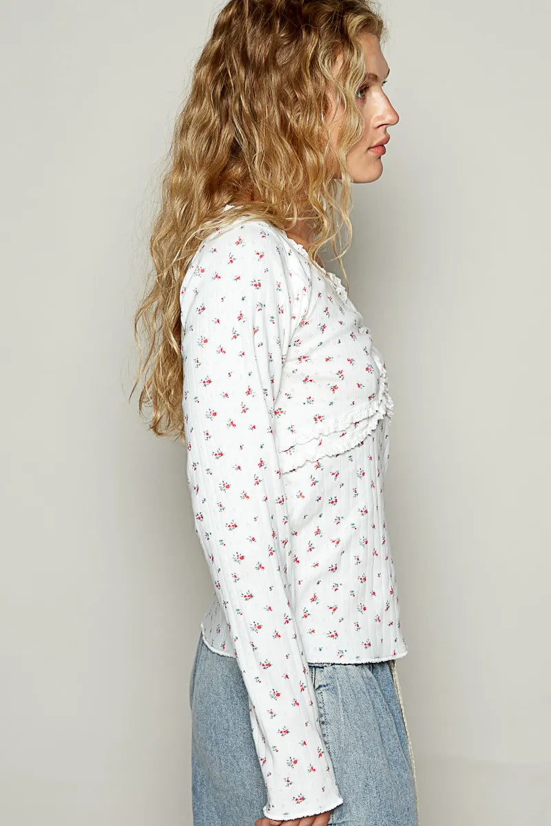 POL Floral V-Neck Long Sleeve T-Shirt - Tigbul's Variety Fashion Shop