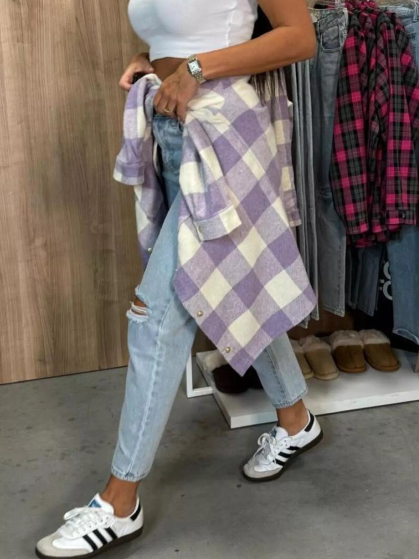 Plaid Button-Down Long Sleeve Shacket - Tigbul's Variety Fashion Shop