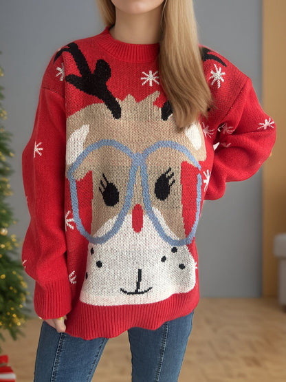 Reindeer Round Neck Dropped Shoulder Sweater - Tigbul's Variety Fashion Shop