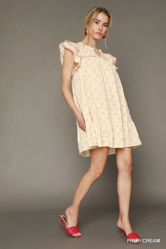 Umgee Bow Print Ruffled Cap Sleeve Mini Dress - Tigbul's Variety Fashion Shop
