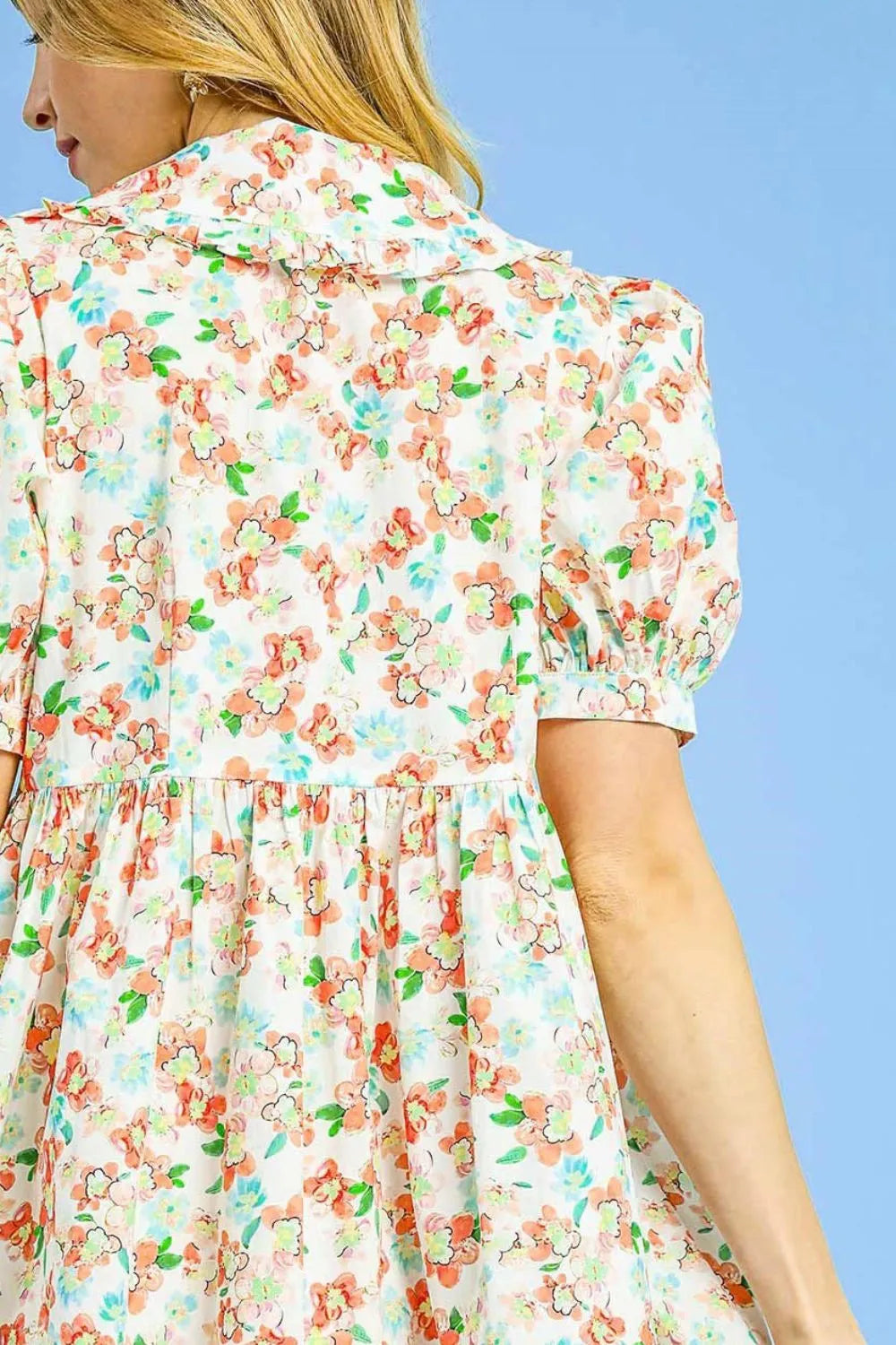 Umgee Floral Print Puff Sleeve Tie Front Mini Dress - Tigbul's Variety Fashion Shop