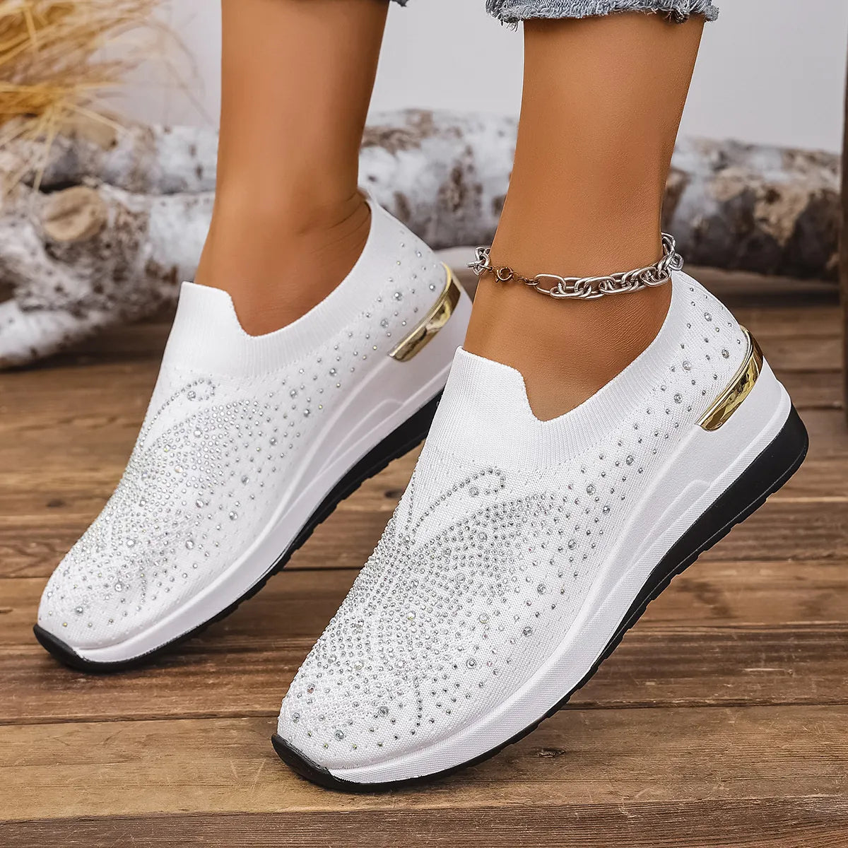 Rhinestone Wedge Sneakers - Tigbul's Variety Fashion Shop