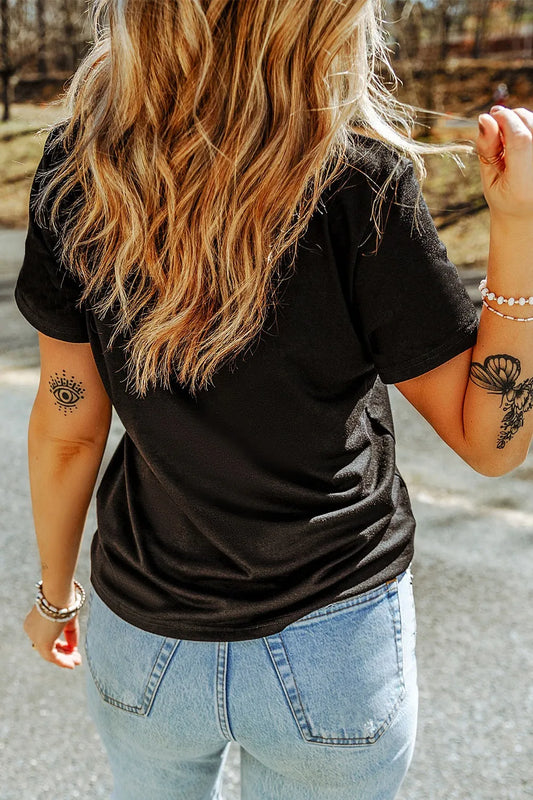 Bow Rhinestone Round Neck T-Shirt - Tigbul's Variety Fashion Shop
