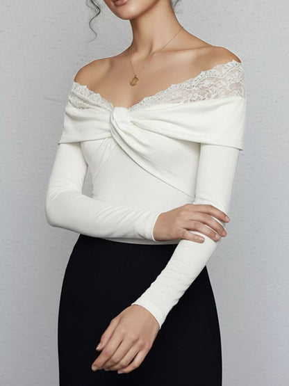 Lace Detail Off-Shoulder Long Sleeve Bodysuit - Tigbul's Variety Fashion Shop