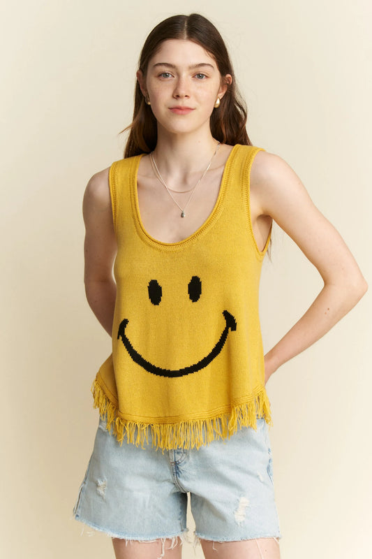 Smiley Fringe Tank Top - Tigbul's Variety Fashion Shop