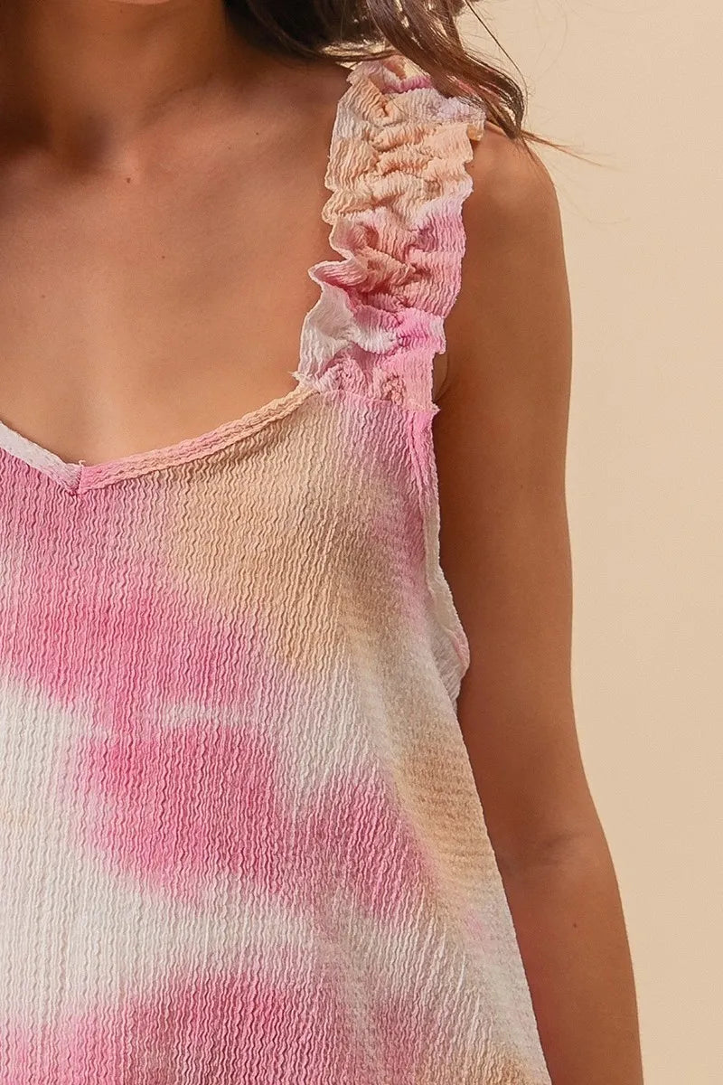 Tie Dye Printed Textured Woven with Ruffled Shirt - Tigbul's Variety Fashion Shop