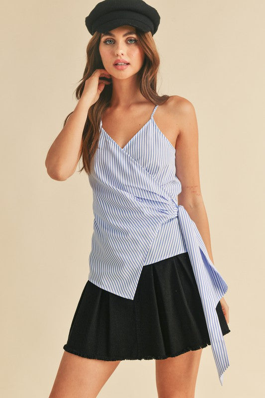 Aemi + Co Side Knotted Surplice Striped Cami - Tigbul's Variety Fashion Shop