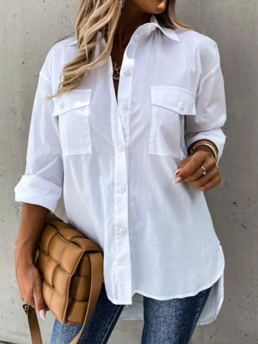 Button Up Roll-Tab Sleeve Shirt - Tigbul's Variety Fashion Shop
